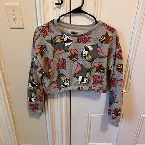 Tom and Jerry Gray Cropped Sweatshirt
